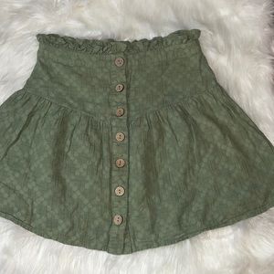 True Craft Olive Green Ruffle Button Skirt, Size Small